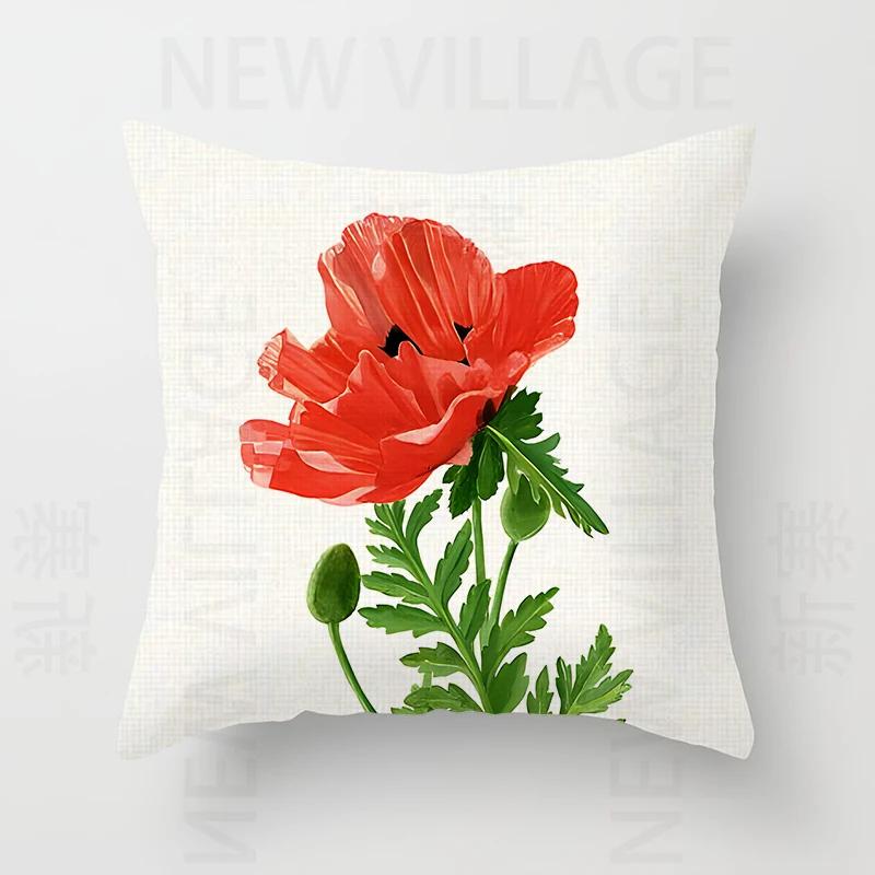Nordic modern red flower linen pillowcase sofa cushion cover home decoration can be customized for you 40x40 50x50 60x60 45x45