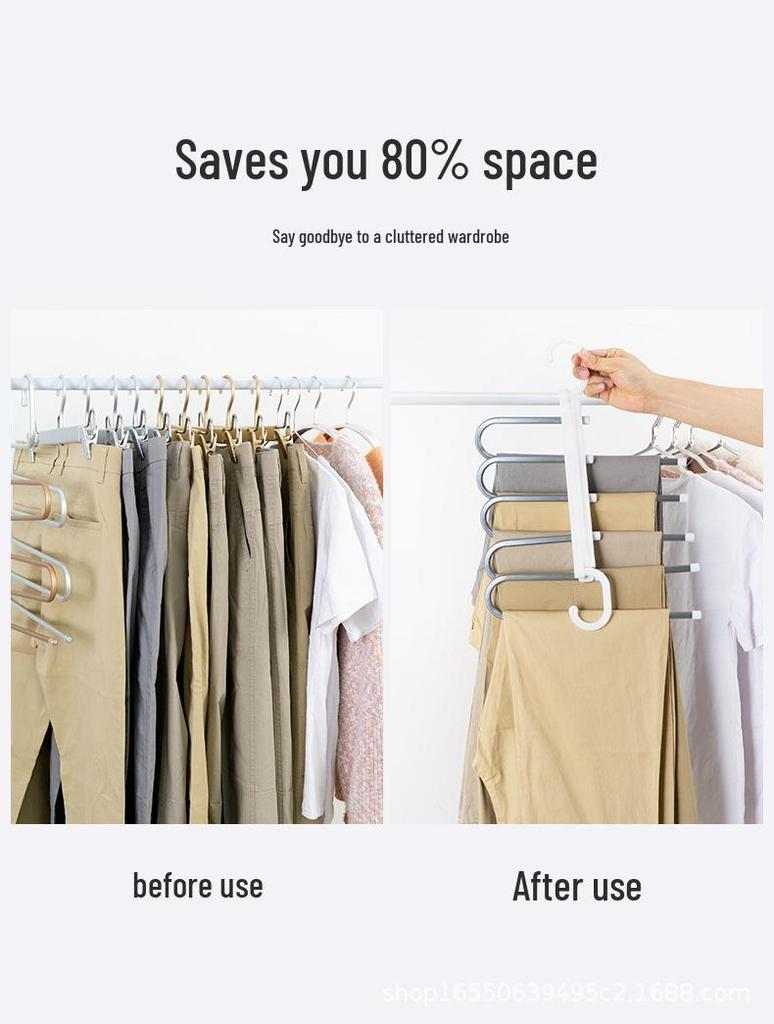 Liquidação de Fim de Ano: Cabide Dobrável Multi-Funcional de Aço Inoxidável com Múltiplas Camadas para Calças em Guarda-Roupas.