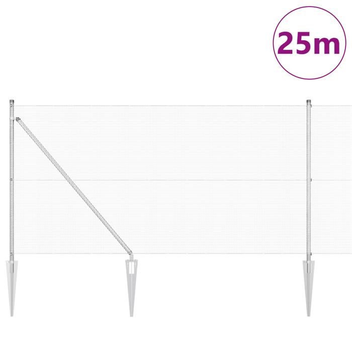VidaXL Welded Wire Fence with 13 Picket Posts 1x25 M Galvanized Steel 3351961