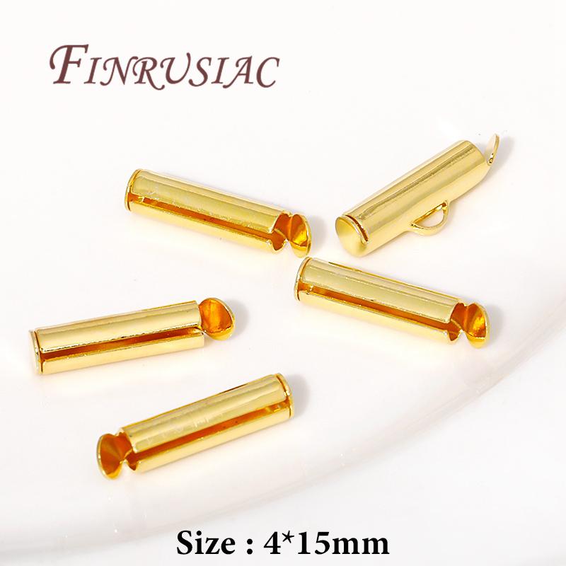 18K Gold Plated Crimp End Beads Slide End Clasp Buckles Tubes Slider End Caps Connectors For Jewelry Making DIY Accessories