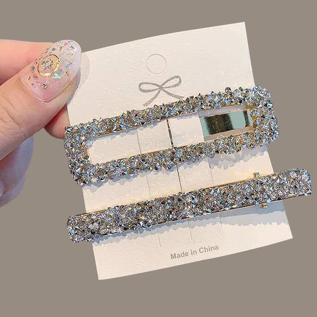 2Pcs/set Fashion Square Rhinestone Hairpins Hair Clips For Women Hair Accessories