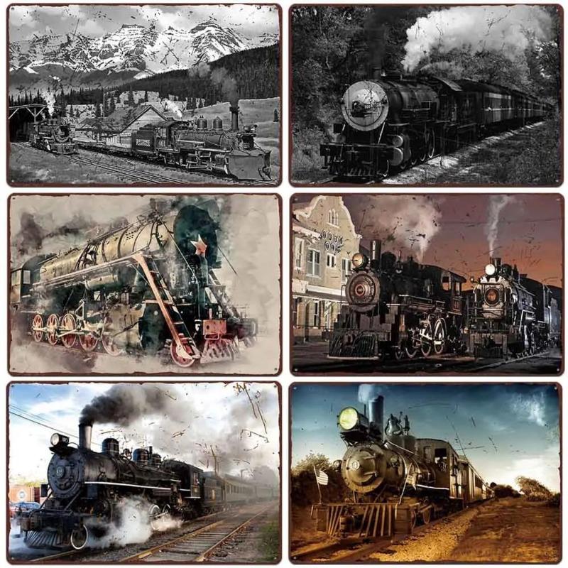 Vintage Metal Tin Poster Train Retro Metal Tin Signs Posters Plate Wall Decor for Bar Restaurant Cafe Clubs Retro Plaque