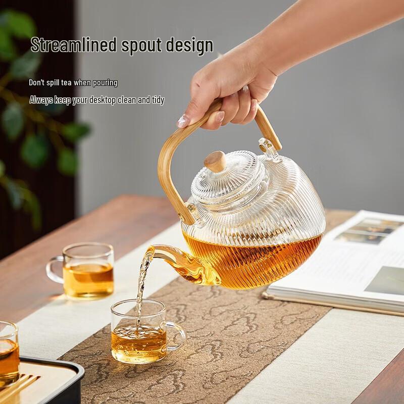 YIHUTEA Heat-Resistant Glass Teapot with Bamboo Handle