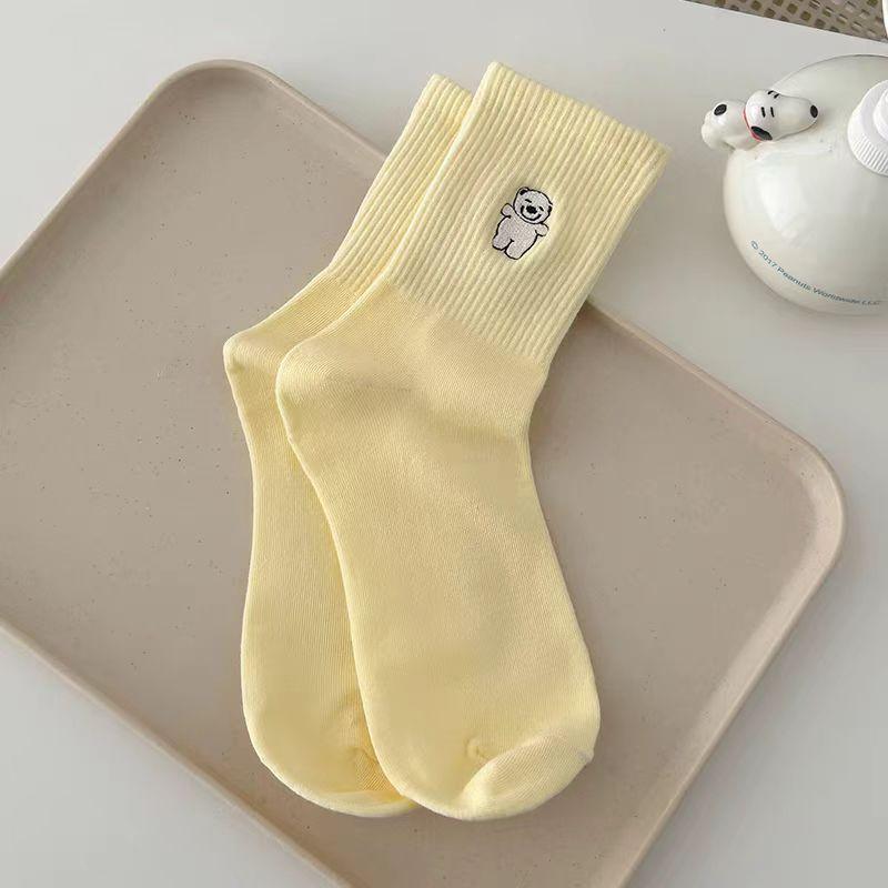 Sock Children's Mid-length Socks, Trendy Small Bear Dog Striped, Versatile and Casual, Suitable for All Seasons  spring, Autumn, Winter