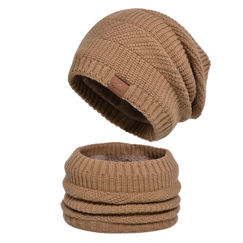 Knitted Hat Men's Winter Fleece-lined Warm Hat Scarf