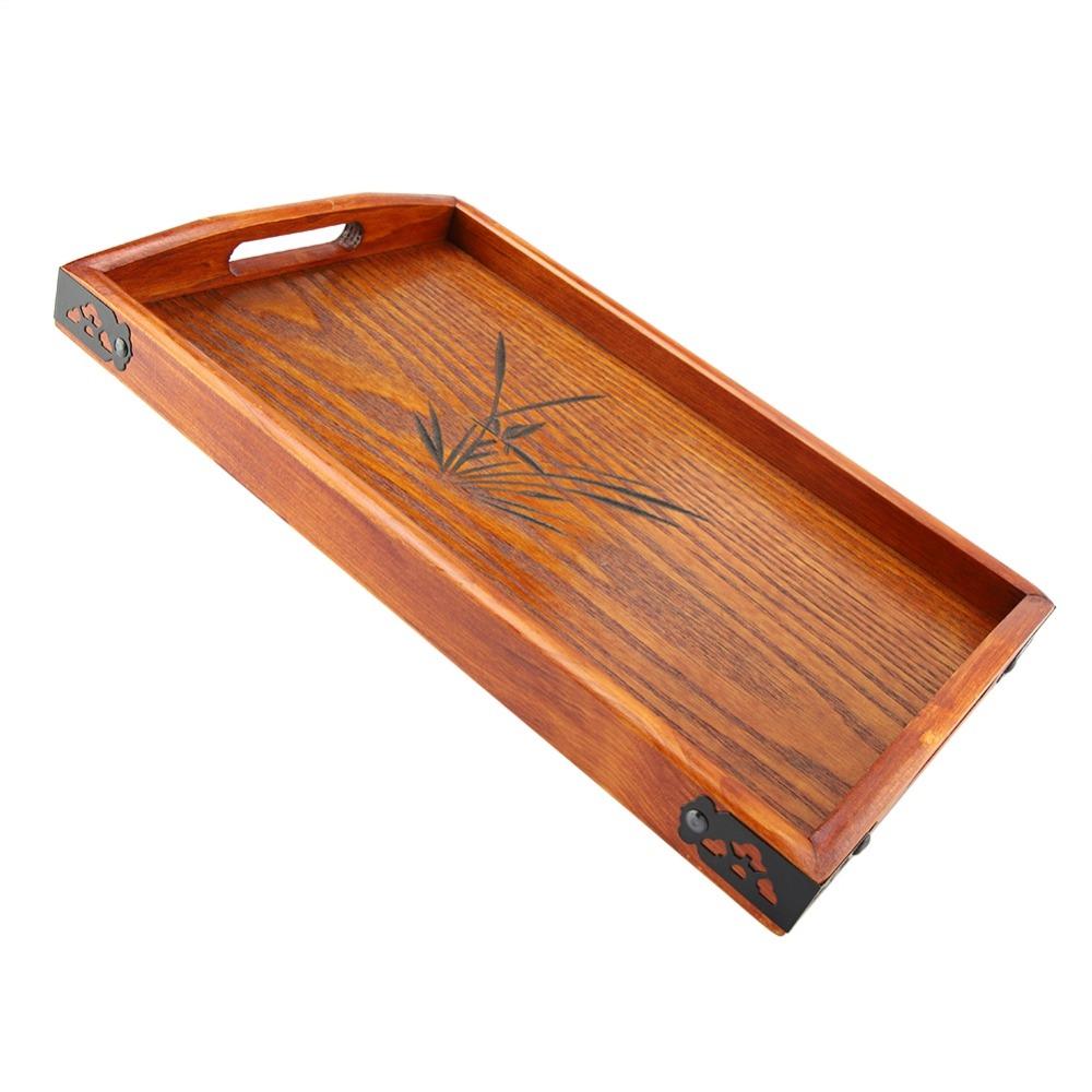 Wooden Wood Serving Tray With Handle Tea Serving Tray Chinese Style Food Tray Breakfast Serving