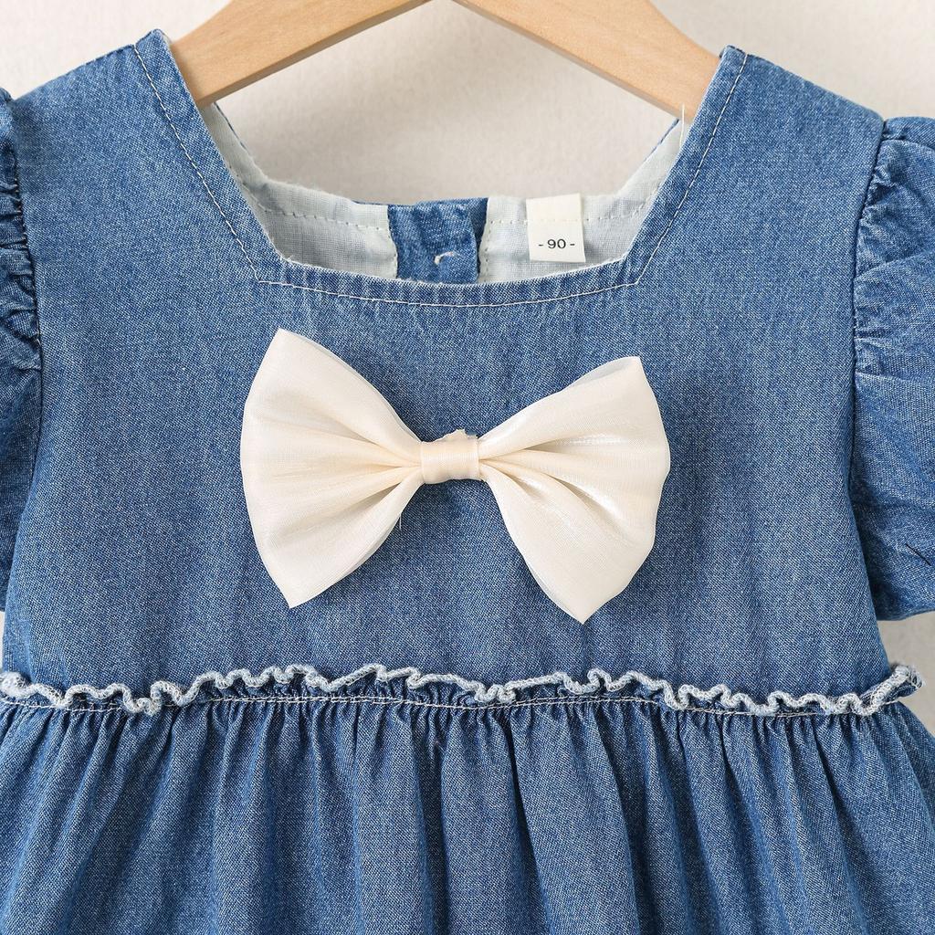 Mädchen Jeans Kurzarm Kleid Alter 1-5 Jahre Lässig Baumwolle A-Linie Sommerkleid Für Kinder
