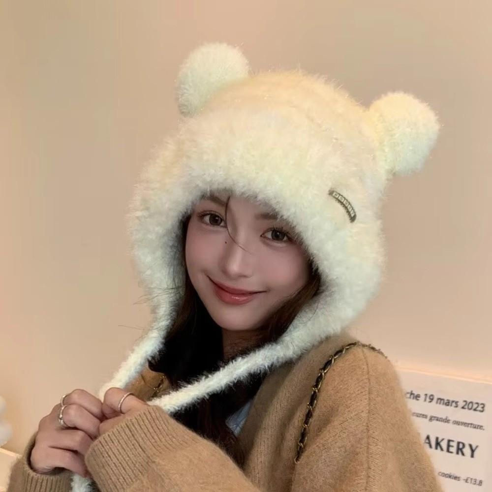 Windproof Ear Protection Hats Coldproof Plush Hat New Bear Ears Knitted Hat  for Autumn Winter