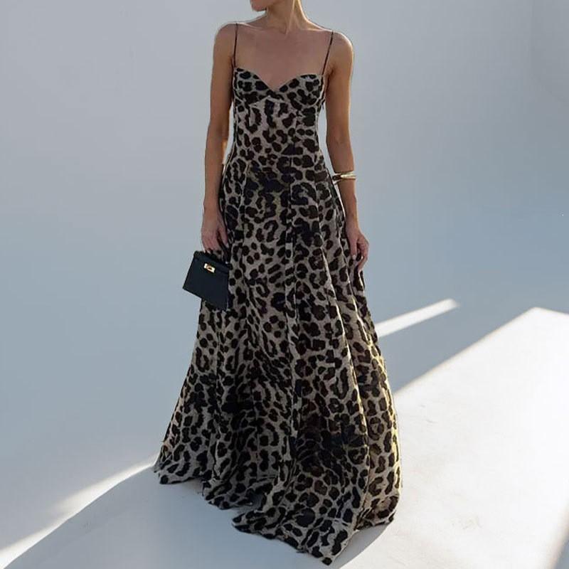 New European American Fashionable Sexy Elegant Leopard Print Suspender Dress M