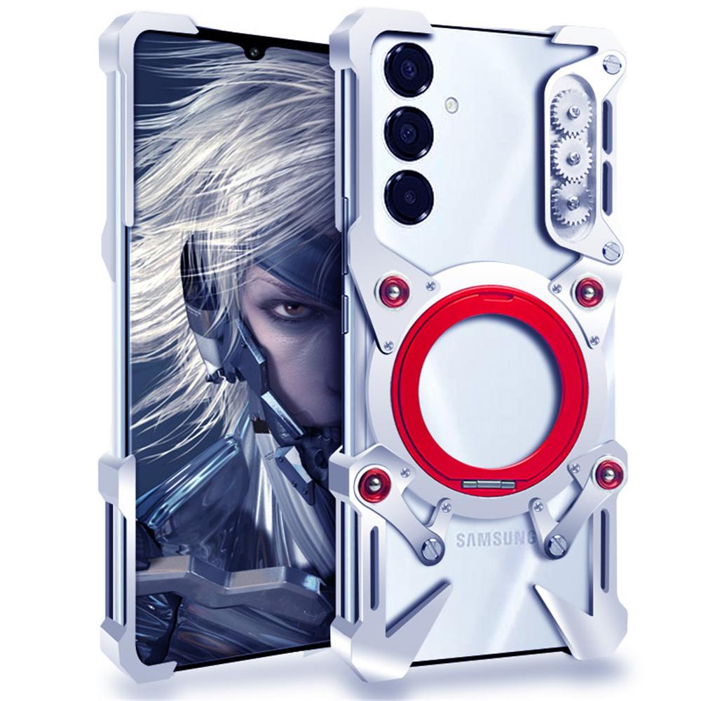 Bumper Case For Samsung Galaxy A35 5G/A25 5G (Global) (161.0mm)/S21+ 5G ,Kickstand Aluminum Alloy Magnetic Phone Cover with Wrist Strap