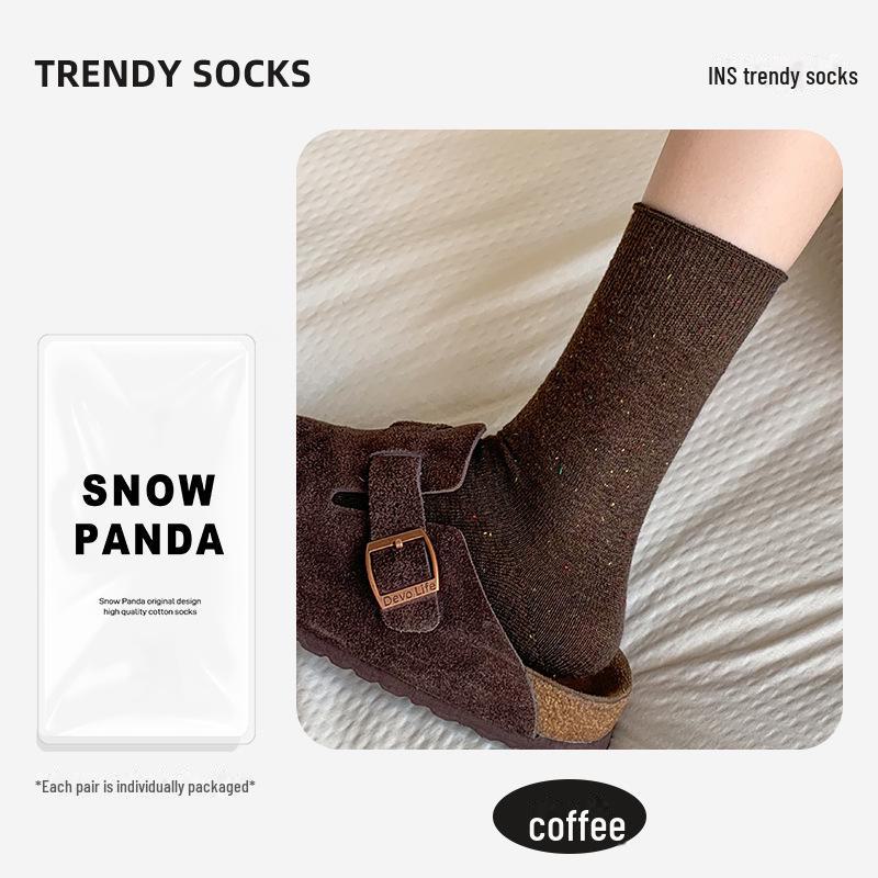 Korean Maillard Women's Thick Warm Mid-Tube Socks - Autumn/Winter Solid Color Striped Design.