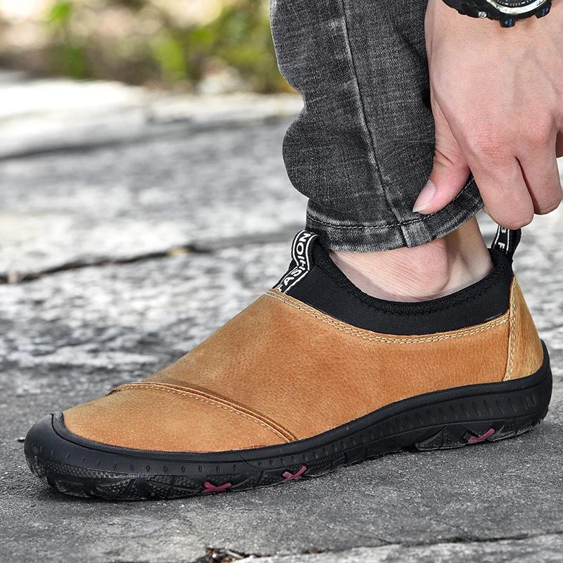 Men Leather Casual Shoes Luxury Breathable Soft Driving Shoes Anti-Slip Hand Walking Men Sports Shoes For Men With Free Shipping