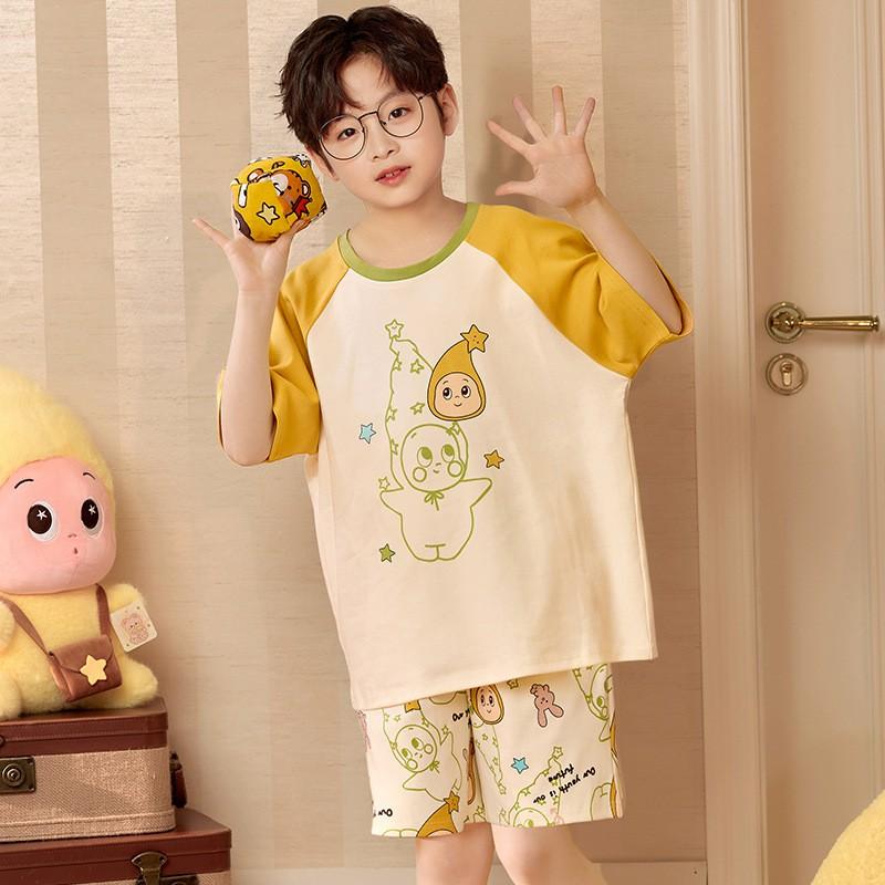 Boys Cotton Short Sleeve Pajamas Set Lightweight Cartoon Sleepwear Kids Ages 8 Home Wear