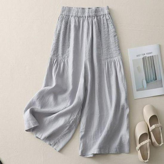 

Women s Retro Pleated Cotton Linen Wide-Leg Skirt Pants - High-Waisted, Solid Color M (suggested for 40-53kg) серый