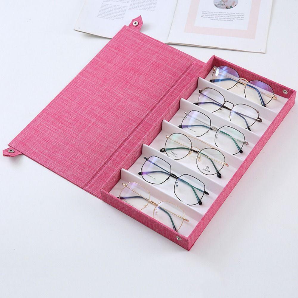 Linen 6 Slots Glasses Case Anti Pressure Eyeglass Display Box Glasses Storage Box  For Women Men