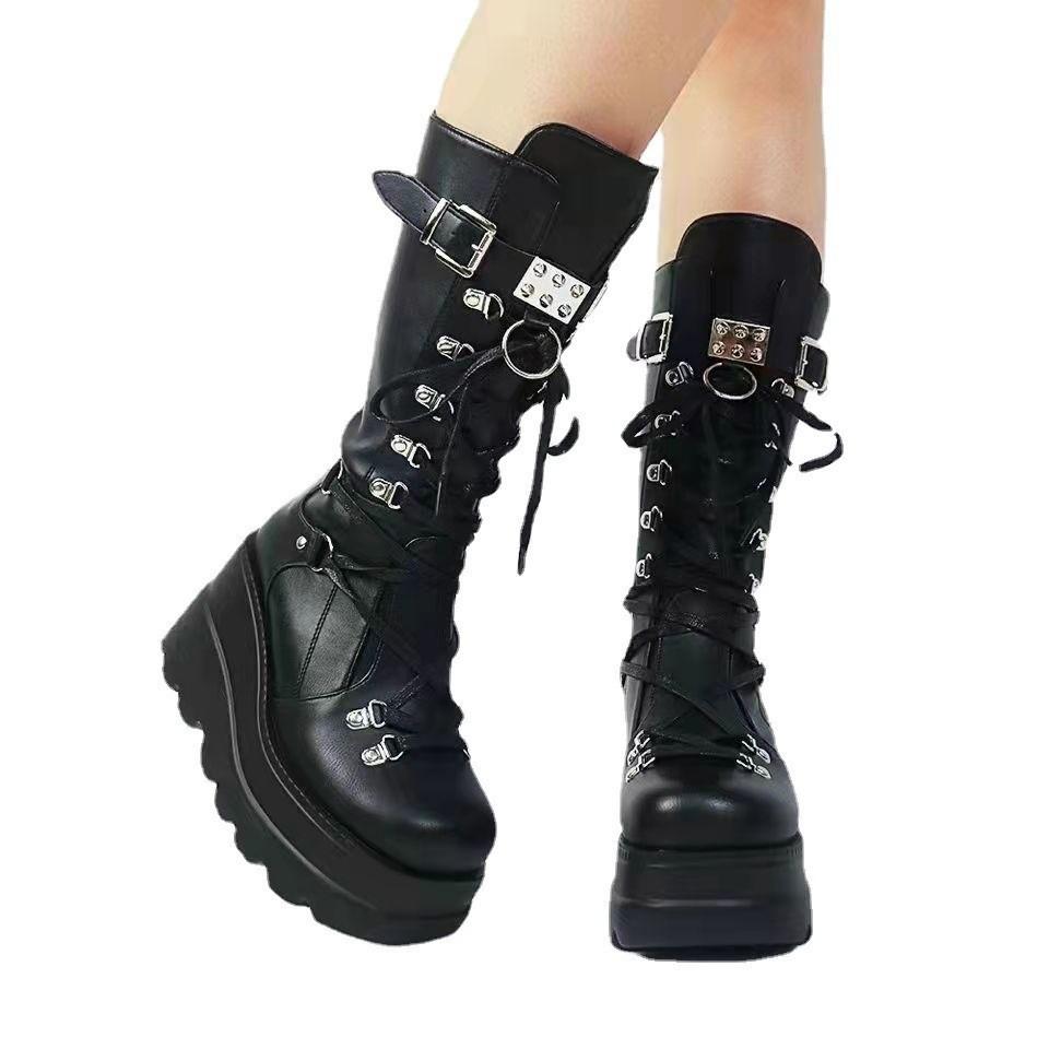 Fashion New Designer Gothic Shoes Womens High Boots Cosplay Mid-calf Boots for Women High Platform Wedges Boots 2025 Autumn Winter Botas