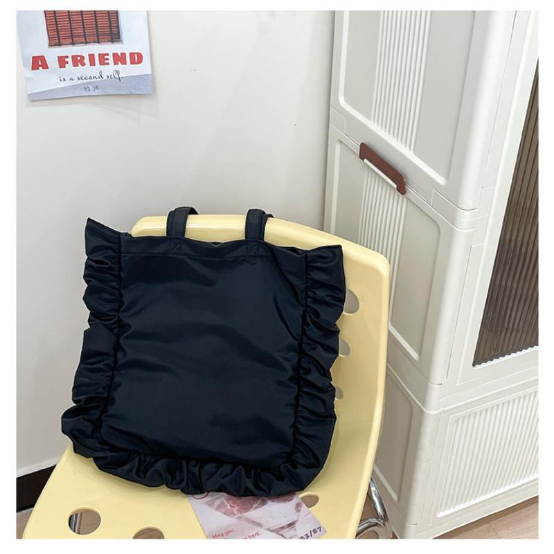 Vintage Women Tote Bags French Style Ruffles Elegant Sac A Main Femme Large Capacity Light Thin Shoulder Bolso Mujer Handbags