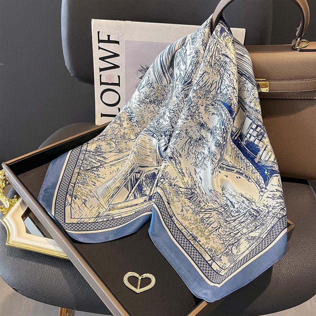 100% Pure Silk Scarf Women Foulard High Quality Square Print Hair Neckerchief Lady Shawl Wraps Hijab Bandana Scarves bufanda