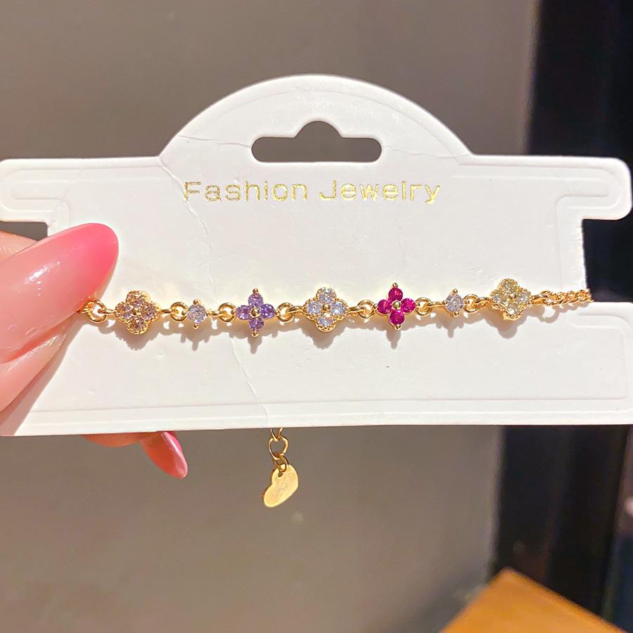 Colorful Flower Gold Zircon Pendant Bracelet: High-End, Versatile, Luxury Jewelry for Women