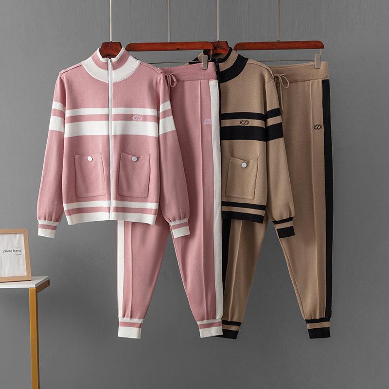 Women's New Knitted Jacket Straight Elastic Pants Foreign Fashion Two-piece Suit