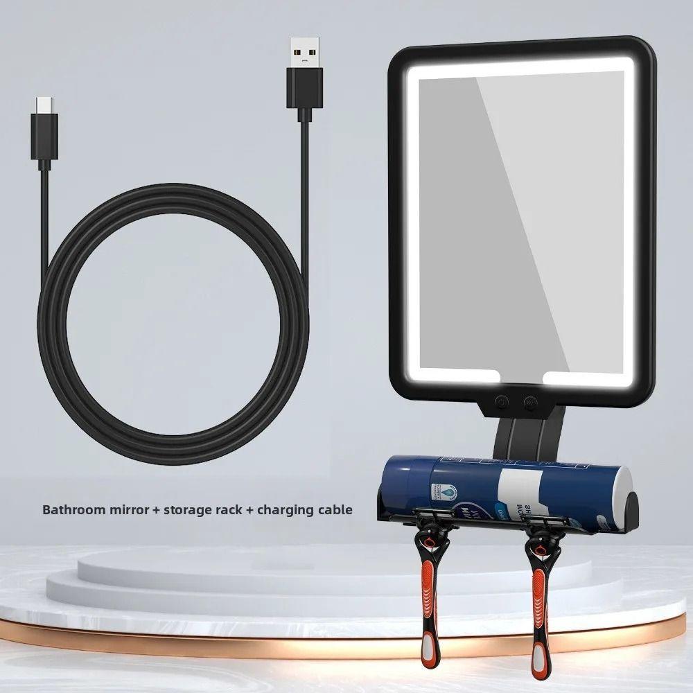 Rechargeable Battery Fogless Shower Mirror Adjustable Waterproof Wall-Mounted Mirror Convenient 3 Color Modes Anti-Fog Mirror