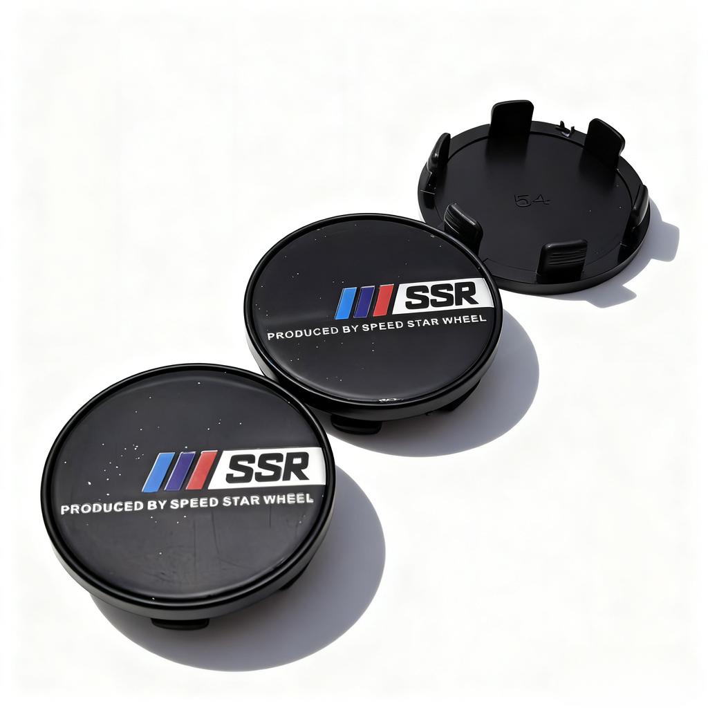 DBS3 4pcs JDM SSR Logo Emblem Car Wheel Center Caps O.D 54MM Clips 49MM Wheels Hub Cap Rim Hubcaps Dust Cover Replace Car Accessories