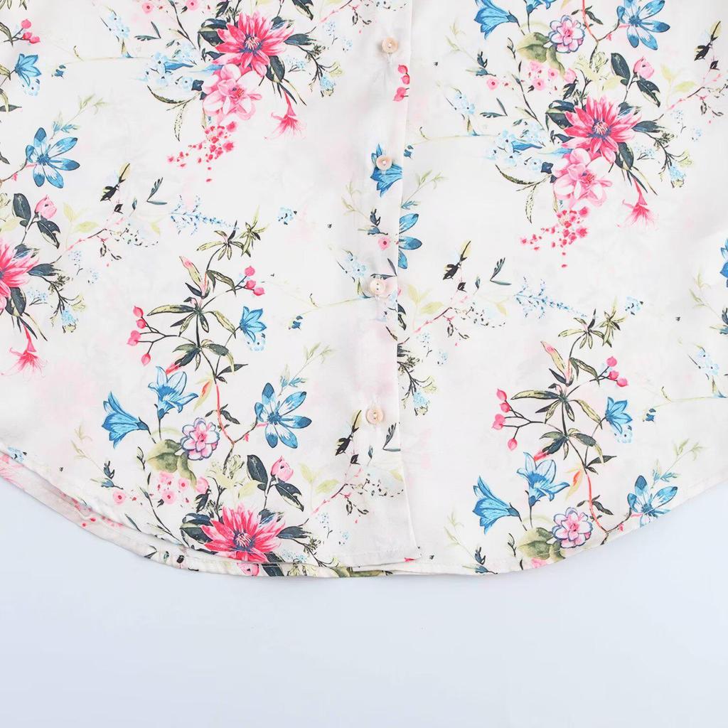 2025 Spring Women's Versatile Printed Silk Satin Lapel Shirt