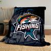 A vibrant fish illustration with "FISHING" text in bold, dynamic style. for all seasons blanket lunch break throw gift