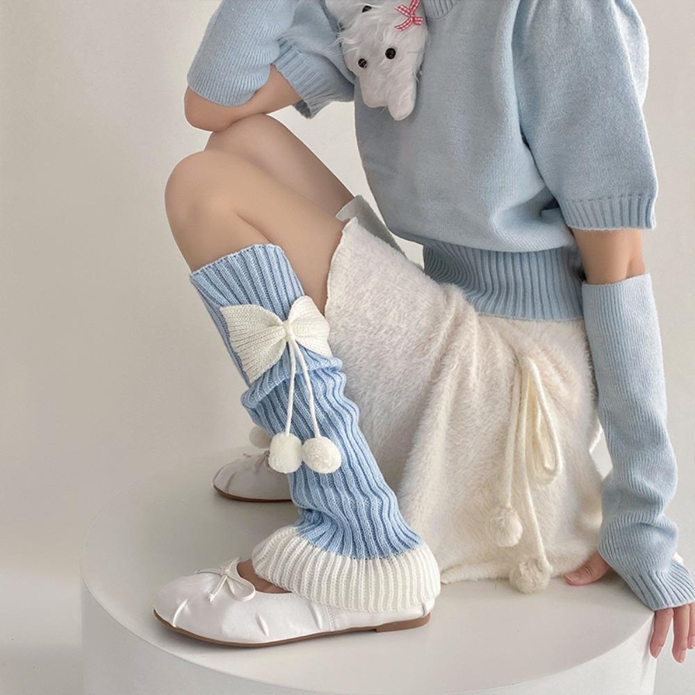 Y2k Bow Knitted Leg Socks Japanese Christmas Knee Socks Sweet JK Lolita Leg Socks  Girls