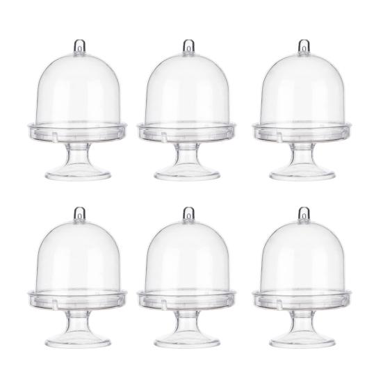 Mini-Kuchenständer aus Kunststoff mit Kuppelhaube Klar Dessert Cupcake Ausstellungsständer Schokoladen-Süßigkeiten-Platte für Geburtstag Feiertag Babyparty Teeparty Zubehör