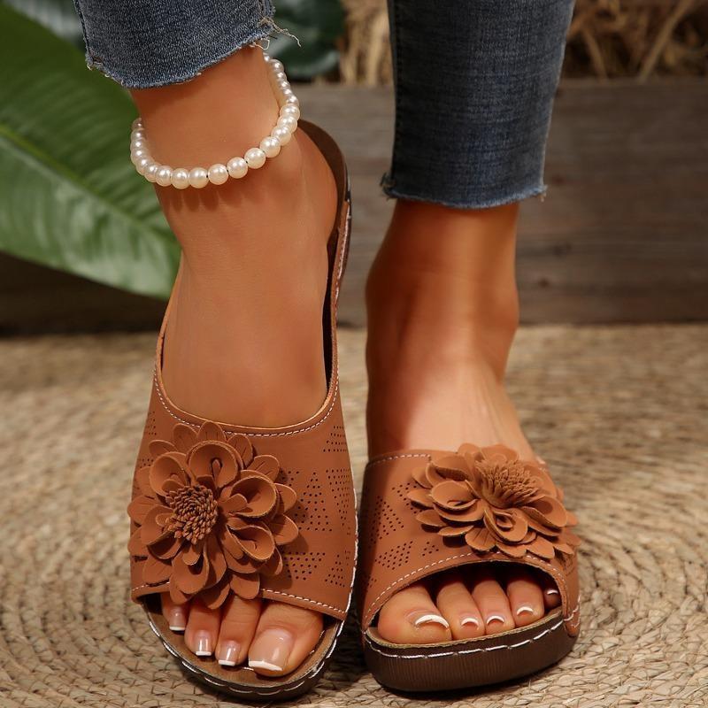 Cross-border New Large-size Women's Shoes Spring and Summer New Amazon Cross-border One Flower Open-toed Slippers European and American Sandals