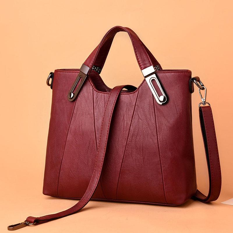 2024 Soft Leather Fashion Handbag for Middle-aged Women: Large Capacity, Versatile Single Shoulder or Crossbody Bag