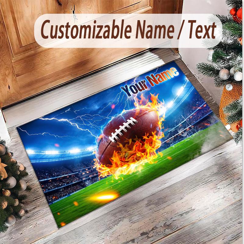 American Football Theme Soft Crystal Velvet Rug Custom Name & Text Print Non Slip Floor Rug for Bedroom Living Room