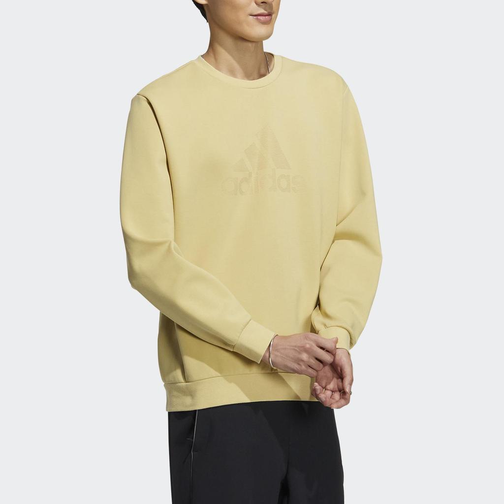 Adidas Large Logo Print Crew Neck Sweatshirt Men Tops Yellow HY5840