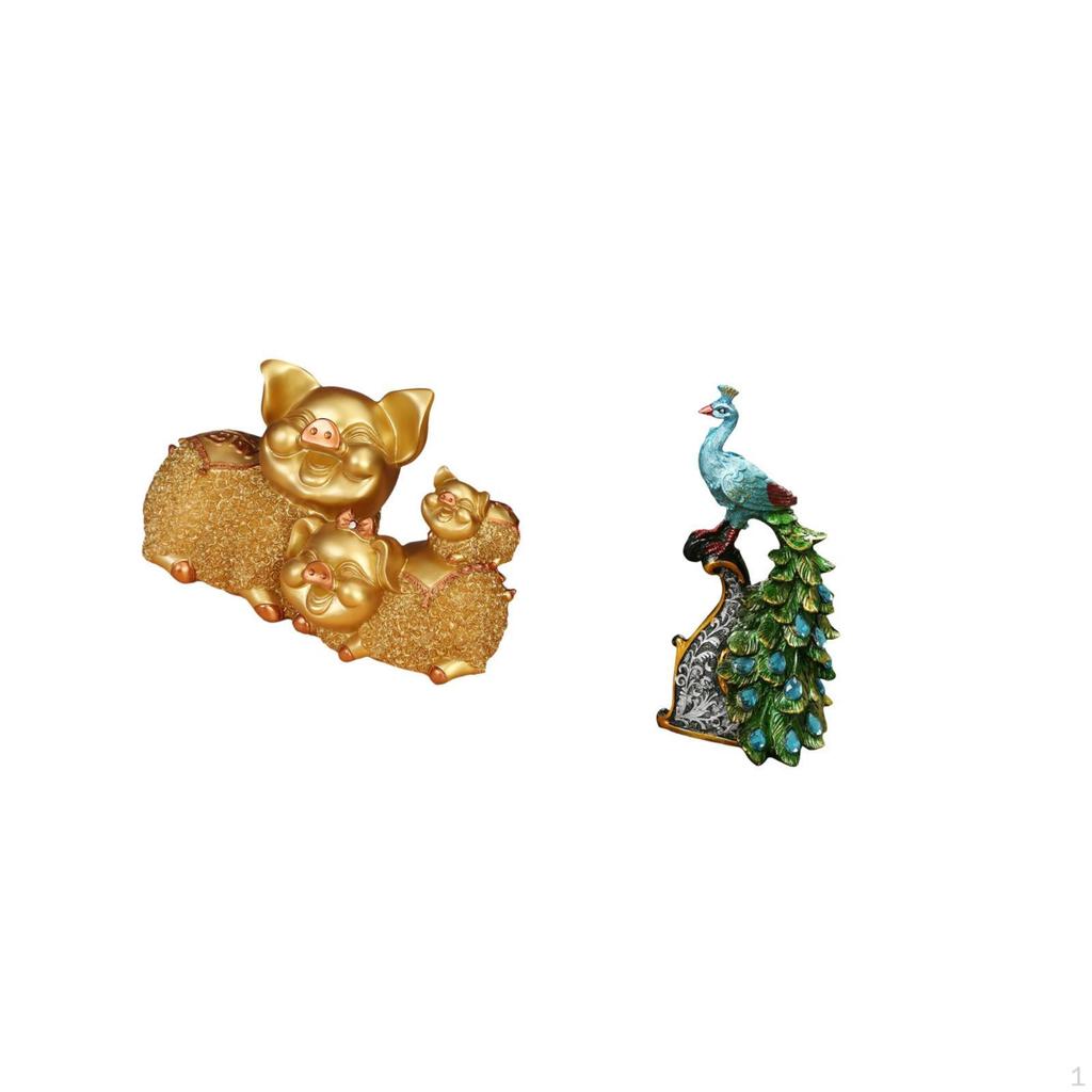 Peacock Pig Resin Animal Figurine Modern Collectible Sculpture for Bookshelf Entrance Shelf