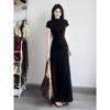 Women's clothing high-end short-sleeved crew neck dress women's design sense niche waist temperament long skirt