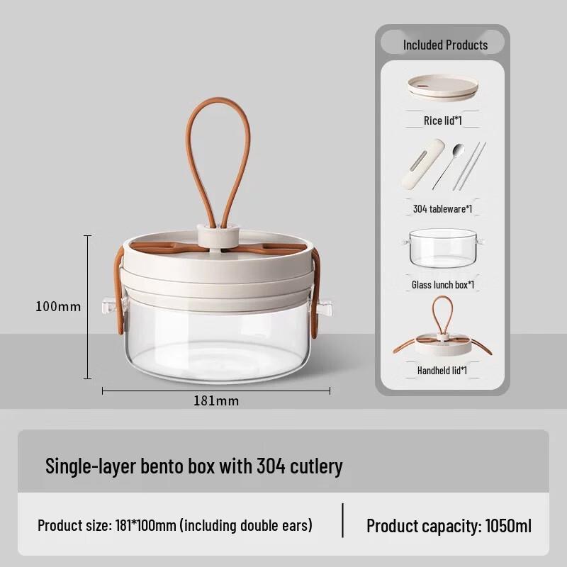 

900ml Glass Microwave Lunch Box with Handle & Cutlery Set