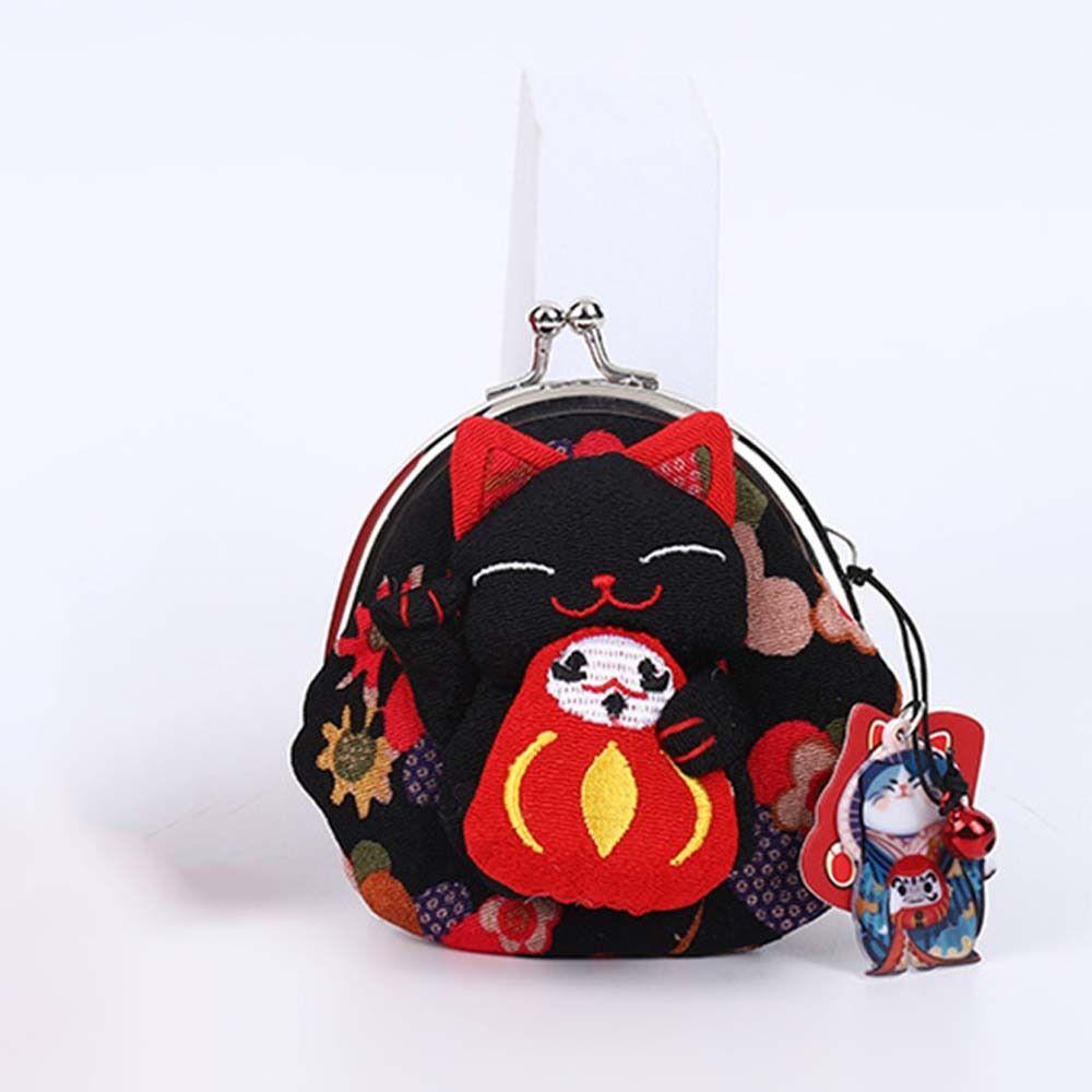 

Flower Printing Lucky Cat Clutch Bag Doll Card Holder Fashion Design Maneki Neko Coin Purse Women