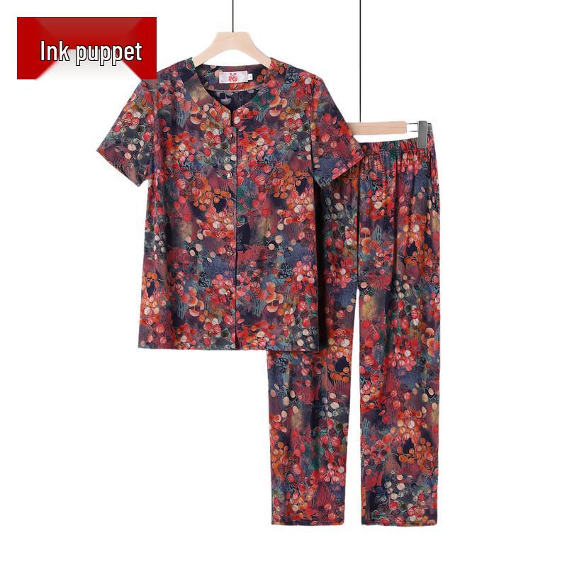 Elderly Women s Floral Print Short Sleeve Summer Set 4XL