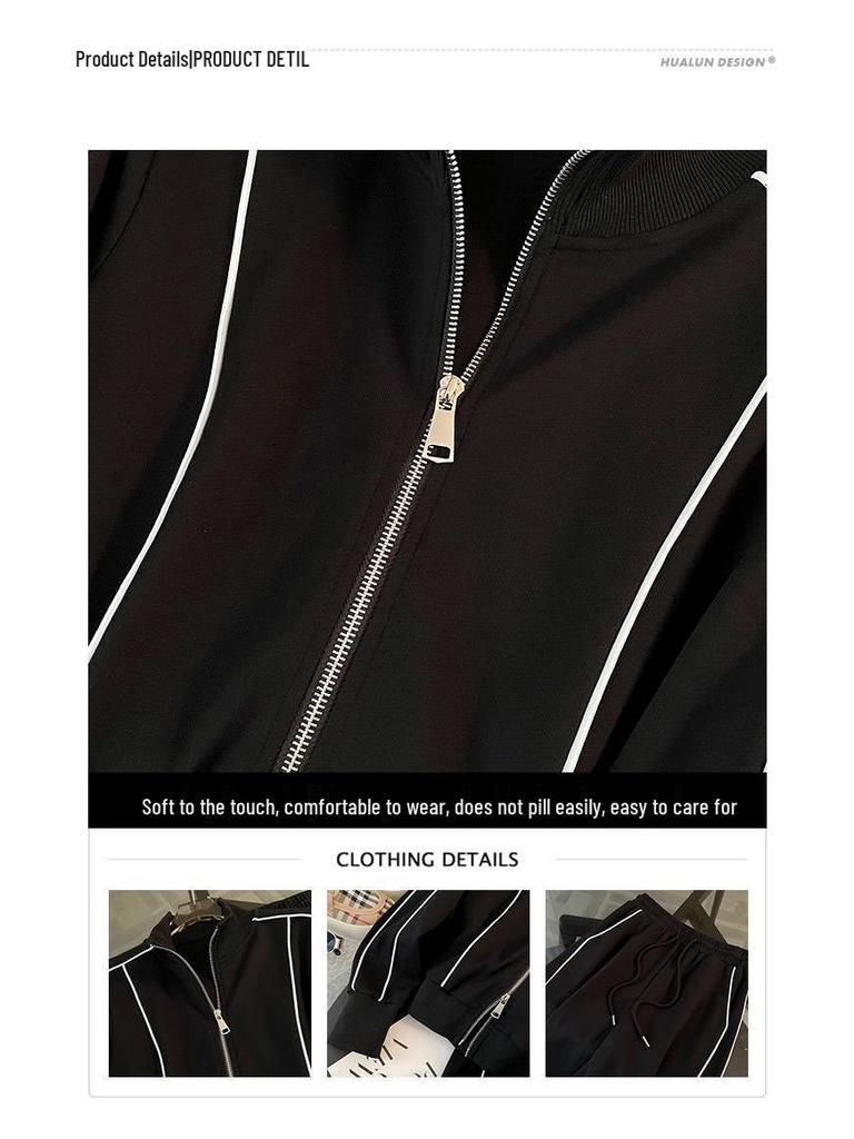 Women's Trendy Autumn Street Style Tracksuit: Zipper Hoodie & Wide-Leg Pants Two-Piece Set