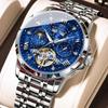 Relógio Automático Mecânico Original Masculino Aço Inoxidável Calendário Tourbillon Oco Relógio Masculino+Caixa