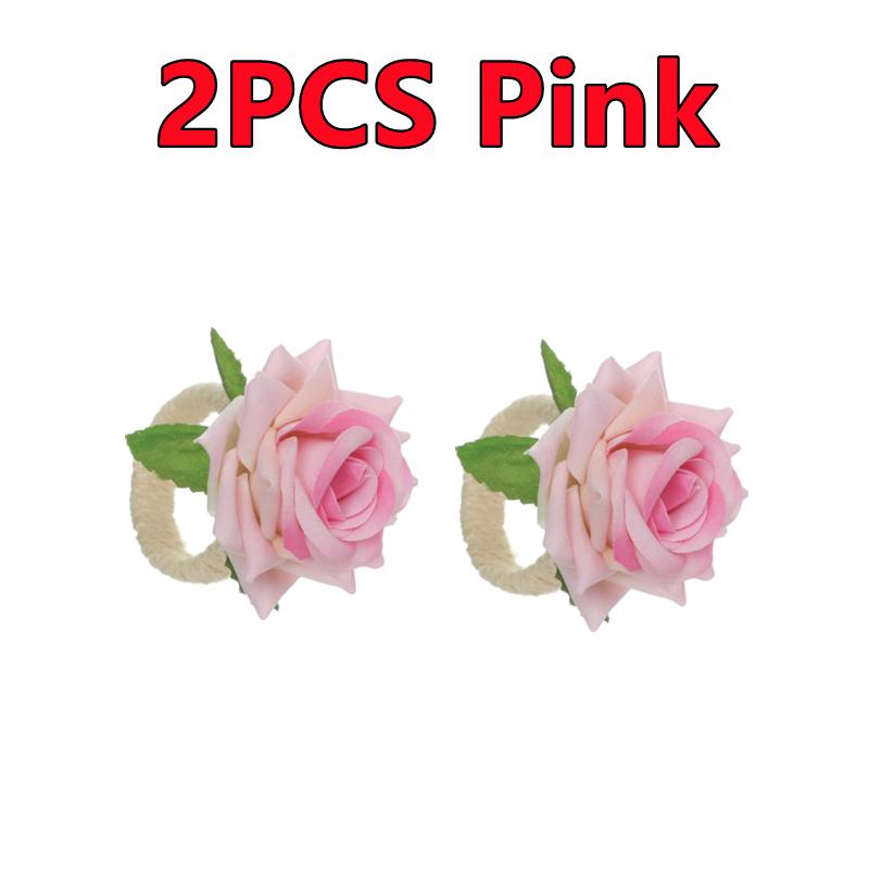 6-2PCS Artificial Flower Napkin Rings Rose Napkin Ring Serviette Buckles Holder Table Decoration Wedding Valentine's Day Party
