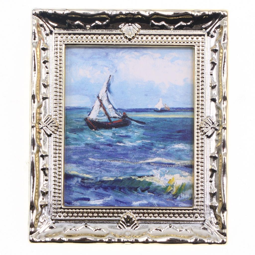 Vintage 1:12 Miniature Framed Pos Oil Painting Toys Doll Accessories Dollhouse Ornament Mural Wall Picture Miniaturas Casa