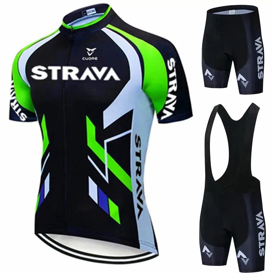 Strava Bicycles Cycling Jersey Set MTB Mens Cycling Maillot Summer Cycle T-Shirt Bib Shorts Suit Triathlon Mountain Bike Clothes