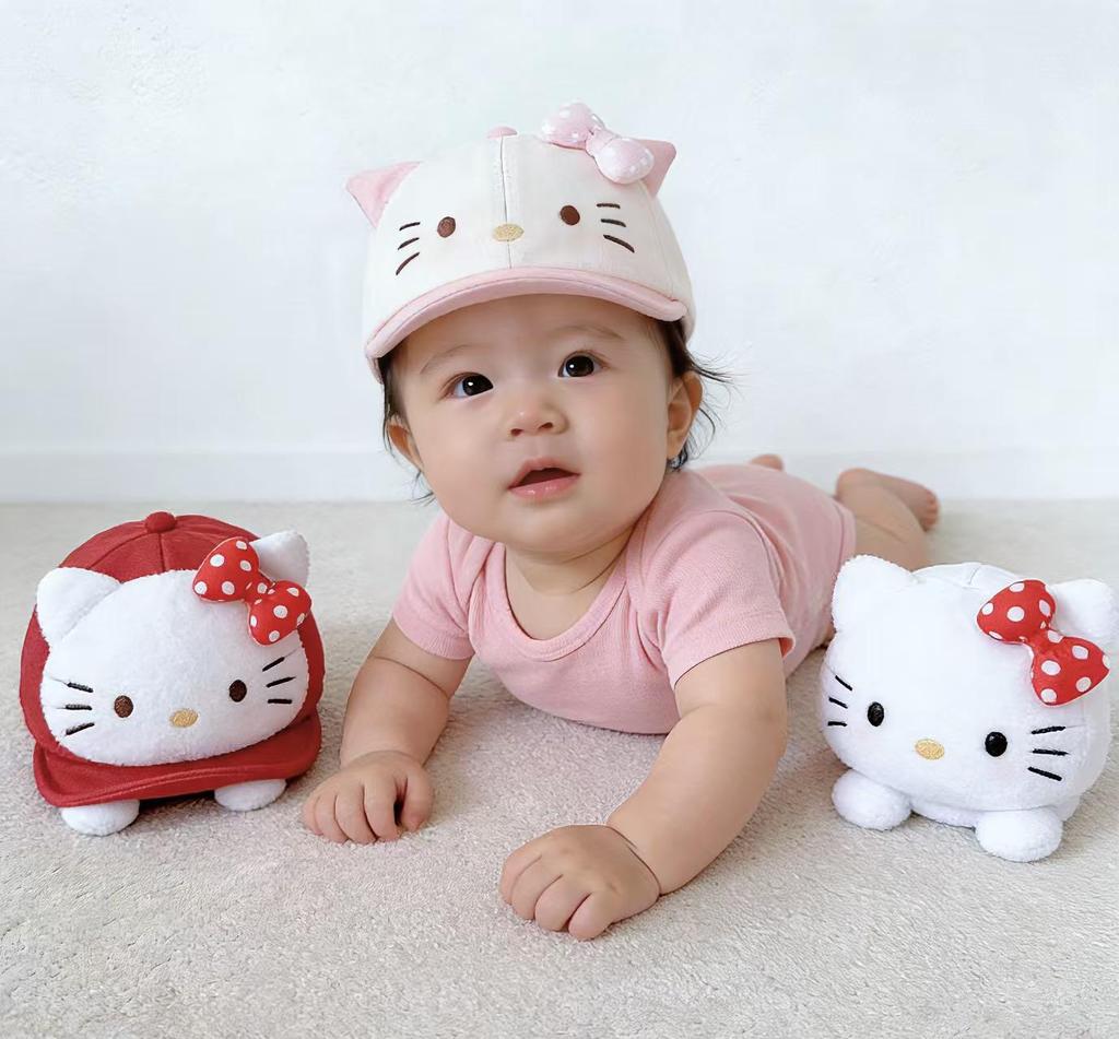 Girls' Spring/Autumn Baby Cat Baseball Cap with Cute Bow, Soft Brim, Sun Hat for Infants and Toddlers, Color Block Design