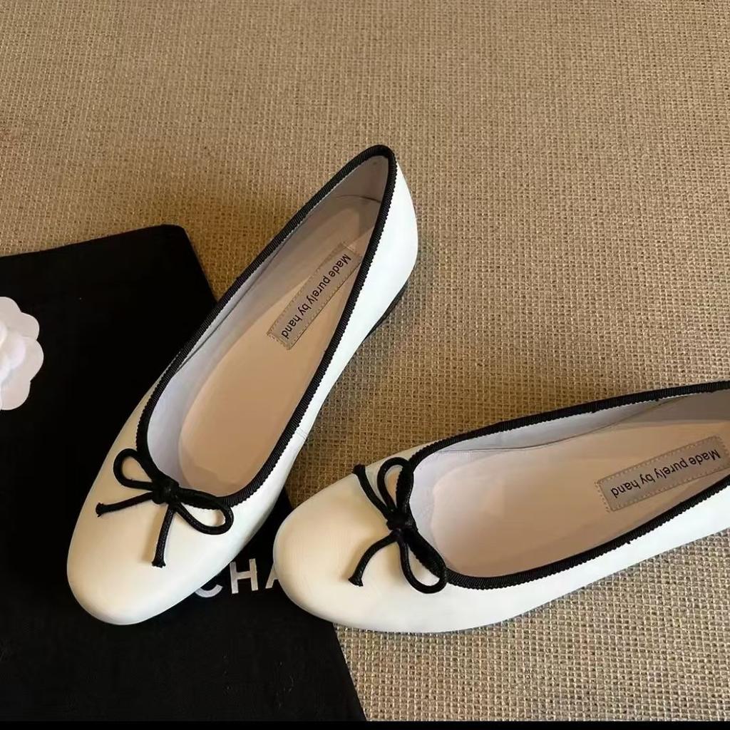 Ballet Shoes French Bow Silver Women 2025 New One-pedal Grandma Shoes Round Head Light Mouth Flat Sole Single Shoes Women