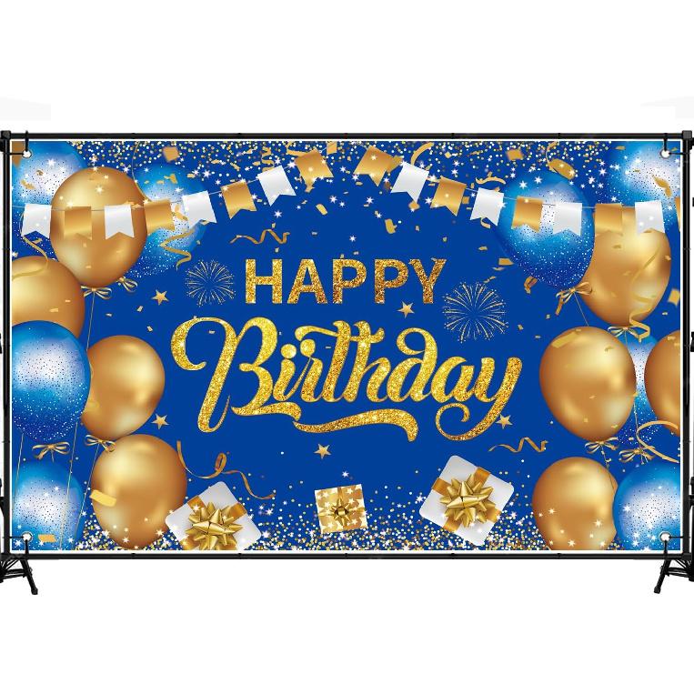 Purple Silver Happy Birthday Backdrop Banner, 6x3.6ft Purple Silver Backdrop Sign, Birthday Party Supplies Photo Background for Children Men Women.