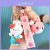 Adorable Cartoon Bunny Keychain Soft Rubber White Rabbit Peach Dressed