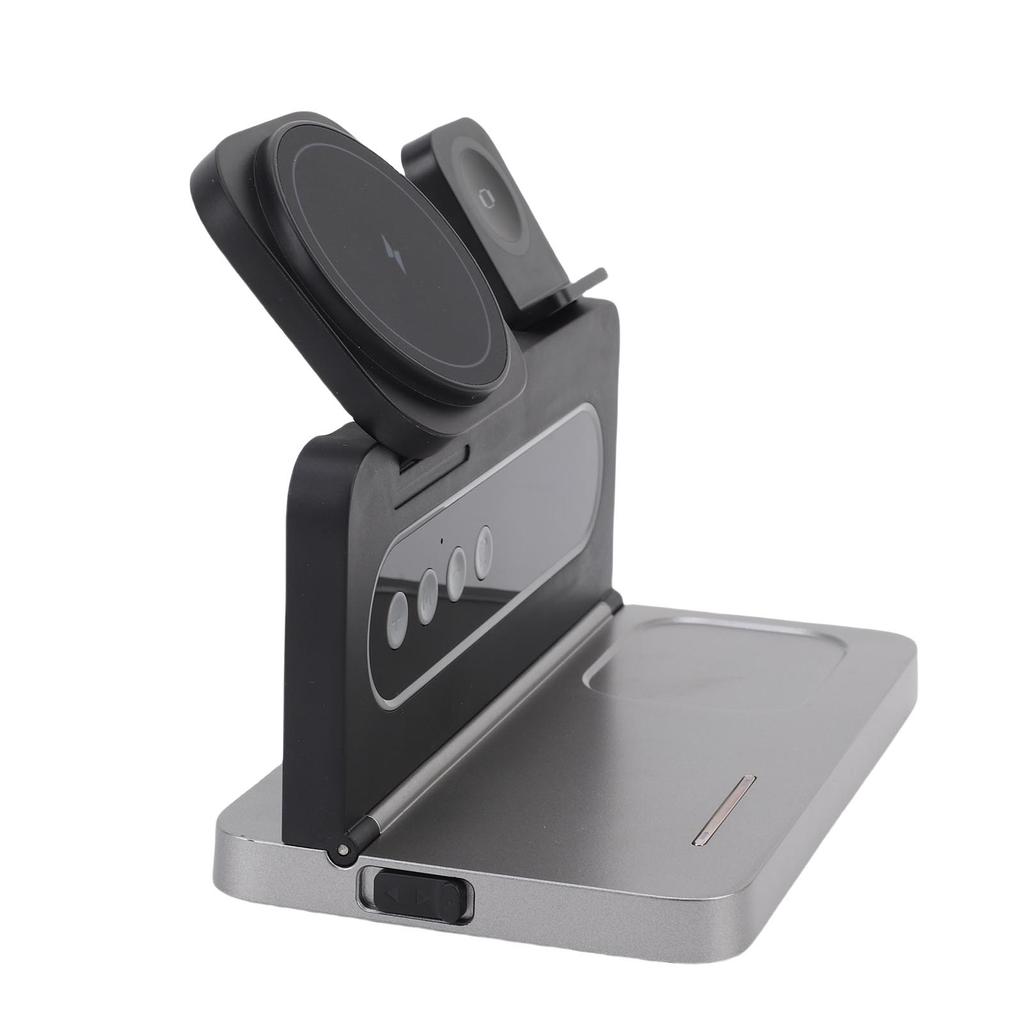 4 In 1 Wireless Charger Magnetic Adsorption Fast Charging Station Phone Stand with Ambiance Light and Clock