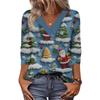 Women's Loose Comfortable Casual Fashion V-Neck Christmas Print 3/4 Sleeve Top